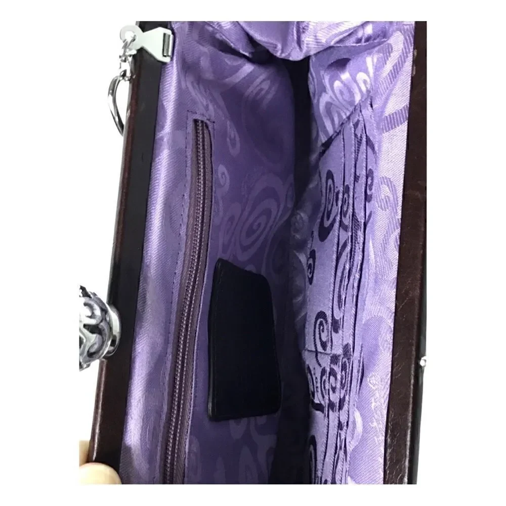 Brighton Handbag / Clutch Chain Strap Brown Patent Leather with Leather Trim